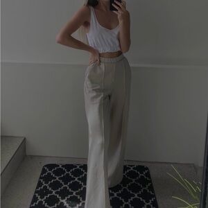 Elegant Beige Women's Wide-Leg Pants
